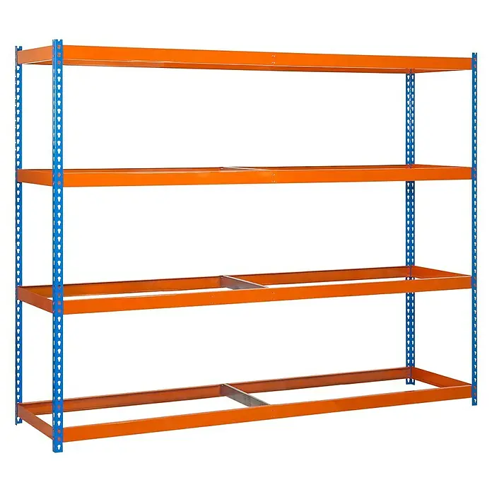 Simonrack Ecoforte Estructura de estantería Metal - L x An x Al: 75 x 180 x 200 cm, Capacidad de carga: 400 kg/balda, Número de baldas: 4 ud., Azul/Naranja - Vista angular