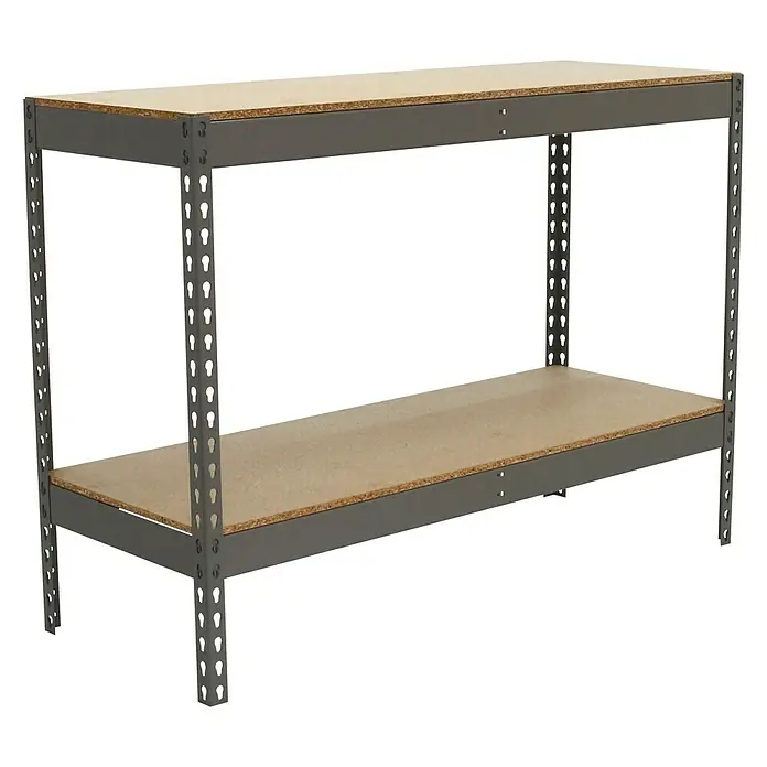 Simonrack Simonforte Estantería para cargas pesadas Chipboard - L x An x Al: 75 x 150 x 90 cm, Capacidad de carga: 600 kg/balda, Número de baldas: 2 ud., Gris - Vista angular