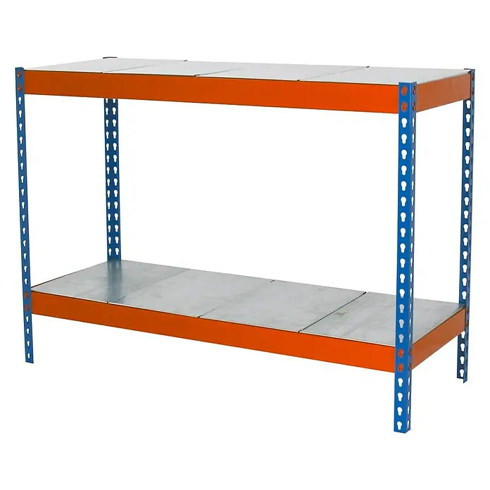 Simonrack Simonforte Estantería para cargas pesadas Metal - L x An x Al: 45 x 150 x 90 cm, Capacidad de carga: 600 kg/balda, Número de baldas: 2 ud., Azul/Naranja - Vista angular