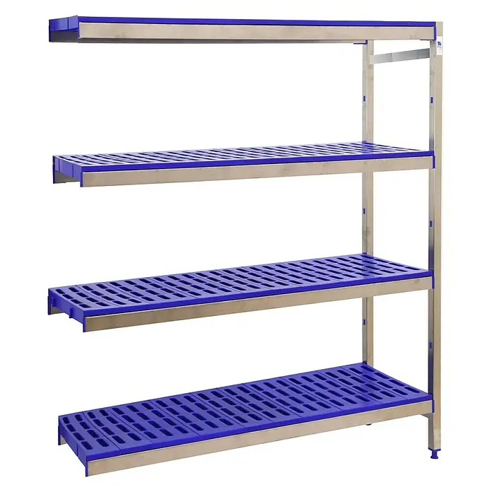 Simonrack Simoninox Estantería metálica Adicional - L x An x Al: 40 x 86 x 160 cm, Capacidad de carga: 180 kg/balda, Número de baldas: 4 ud., Inserción, Azul - Vista angular
