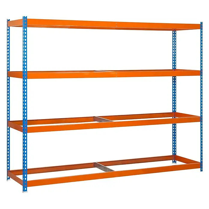 Simonrack Simonforte Estructura de estantería - L x An x Al: 60 x 240 x 200 cm, Capacidad de carga: 600 kg/balda, Número de baldas: 4 ud., Azul/Naranja - Vista angular