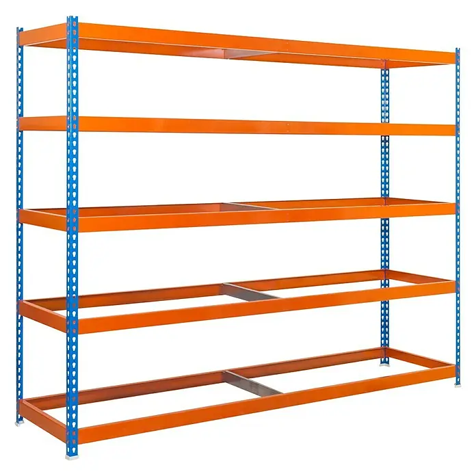 Simonrack Simonforte Estructura de estantería - L x An x Al: 75 x 240 x 200 cm, Capacidad de carga: 600 kg/balda, Número de baldas: 5 ud., Azul/Naranja - Vista angular