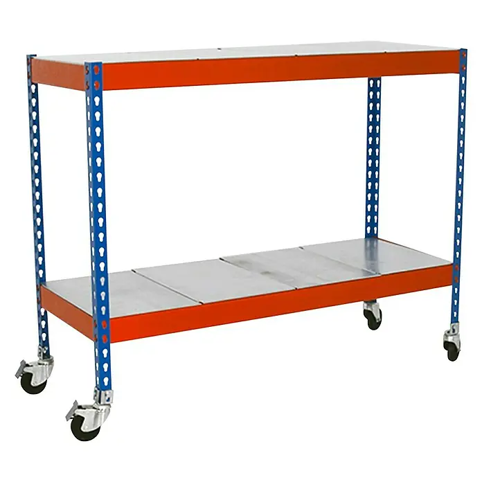 Simonrack Simonforte Estantería para cargas pesadas Mobile Metal - L x An x Al: 60 x 150 x 97,5 cm, Capacidad de carga: 75 kg/balda, Número de baldas: 2 ud., Inserción, Azul/Naranja - Vista angular