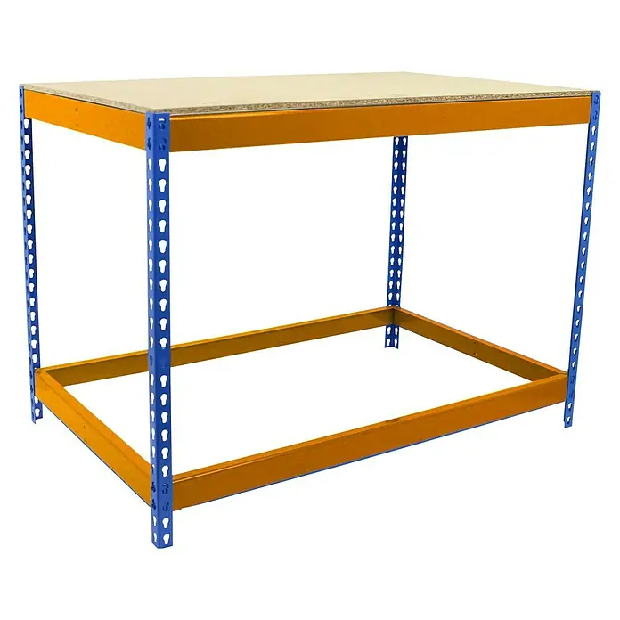 Simonrack Simonwork Mesa de trabajo Basic 1 - L x An x Al: 75 x 180 x 90 cm, Capacidad de carga: 400 kg, Azul/Naranja - Vista angular