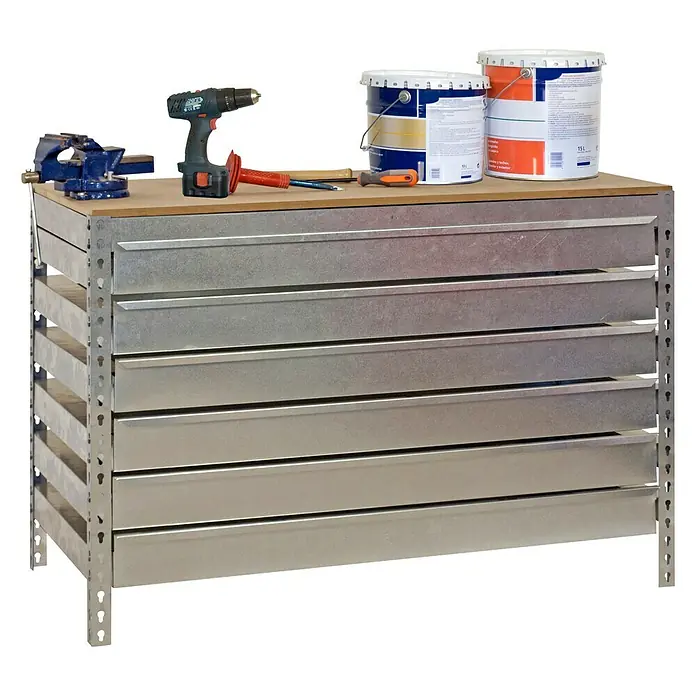 Simonrack Simonwork Banco de trabajo BT5 Box - L x An x Al: 61 x 91 x 84,2 cm, Capacidad de carga: 600 kg, Galvanizado - Vista angular