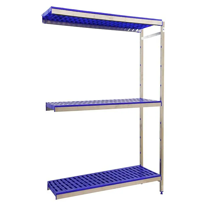 Simonrack Simoninox Estantería metálica Adicional - L x An x Al: 50 x 86 x 200 cm, Capacidad de carga: 180 kg/balda, Número de baldas: 3 ud., Inserción, Azul - Vista angular