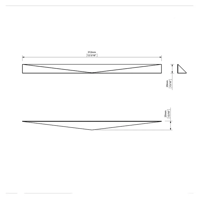 Creabath Tirador para muebles Époque - Distancia entre orificios: 150 mm, L x An x Al: 312 x 20 x 20 mm, Níquel, 2 piezas - Dibujo técnico