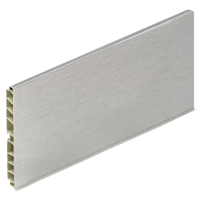Zócalo de PVC - L x An x Al: 2,4 m x 1,3 cm x 14,4 cm, Plateado - Vista angular