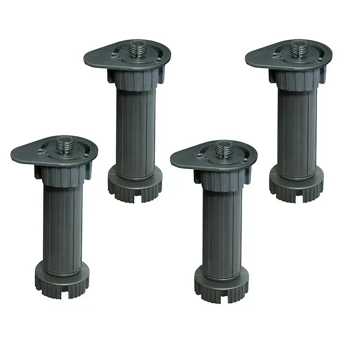 Set de patas de mueble de cocina regulables - Ø x Al: 60 x 200 mm, Negro, Polipropileno, 4 uds. - Vista angular