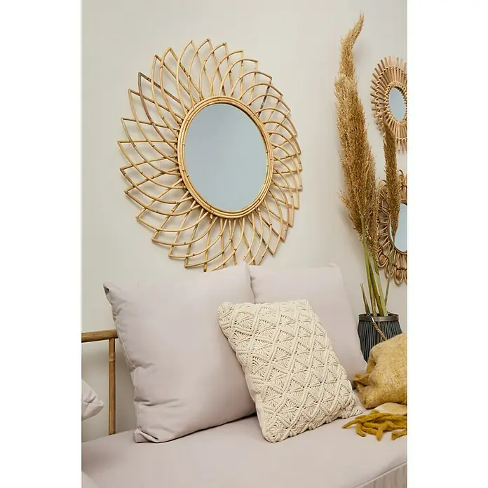 Espejo redondo Ratán - Diámetro: 90 cm, Natural - Foto ambiente