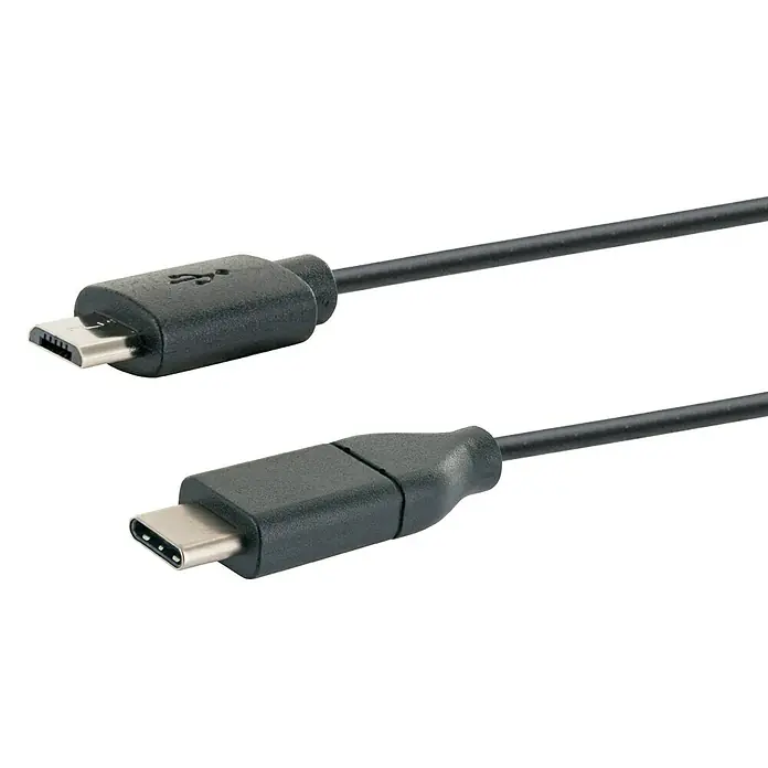 Schwaiger Kabel adaptera USB 3.1 C na Micro USB - Crne boje, USB C na Micro USB, 1 m - Pogled sprijeda