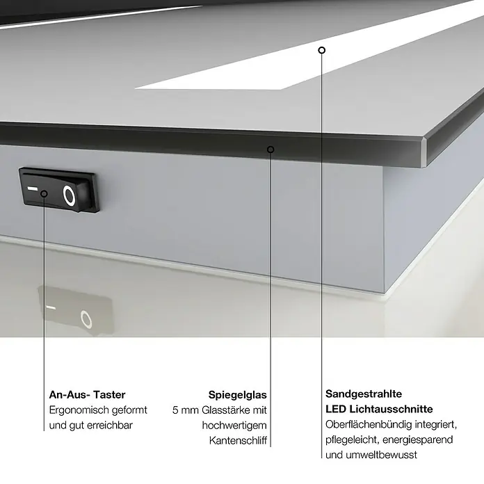 DSK LED-Lichtspiegel Silver Dream - 80 x 60 cm, Kippschalter - Skizze