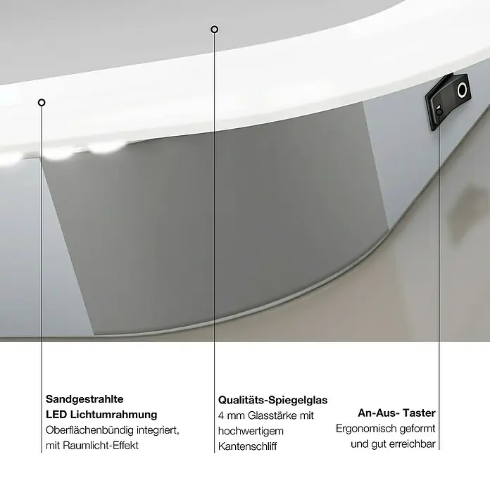 DSK LED-Lichtspiegel Silver Sintra - 45 x 70 cm, Kippschalter - Skizze