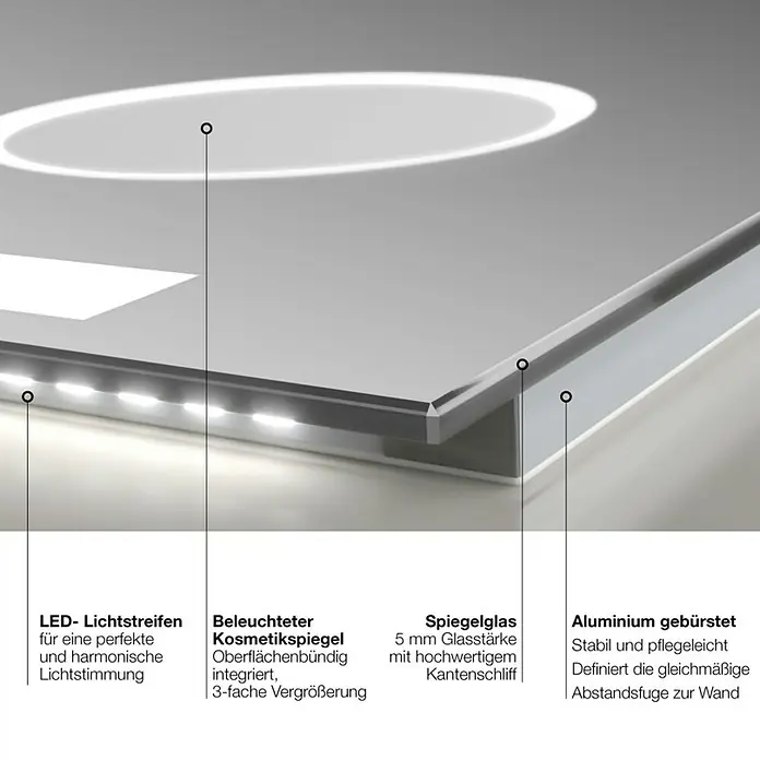 DSK LED-Lichtspiegel Silver Rey - 120 x 60 cm, Uhr - Skizze