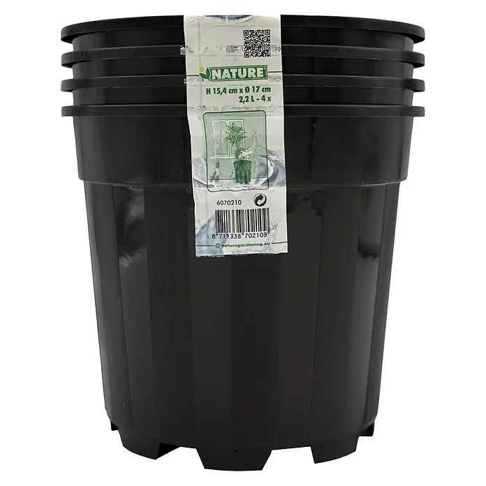 Nature Plantenpot - 4 st., 2,2 l, Kunststof, Zwart - Vooraanzicht
