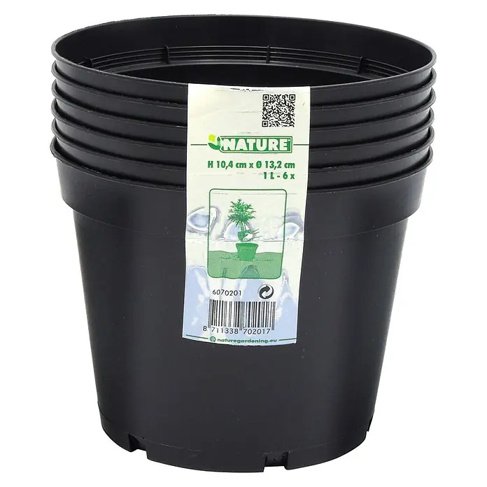 Nature Plantenpot - 6 st., 1 l, Kunststof, Zwart - Vooraanzicht