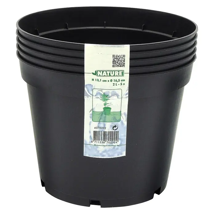 Nature Plantenpot - 5 st., 2 l, Kunststof, Zwart - Vooraanzicht