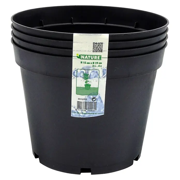 Nature Plantenpot - 4 st., 3 l, Kunststof, Zwart - Vooraanzicht