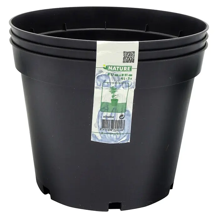 Nature Plantenpot - 3 st., 4 l, Kunststof, Zwart - Vooraanzicht