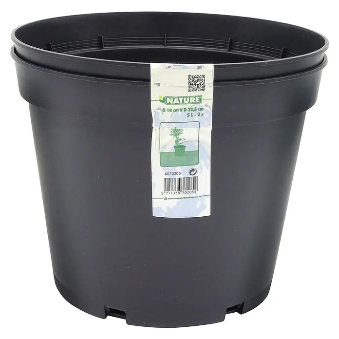 Nature Plantenpot - 2 st., 5 l, Kunststof, Zwart - Vooraanzicht