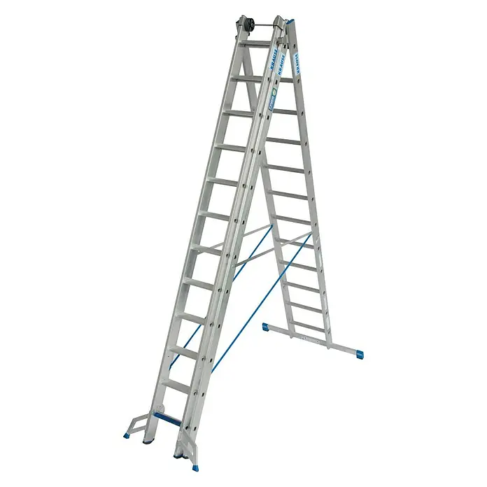 Krause Stabilo Sprossen-Mehrzweckleiter +S - Arbeitshöhe: 9,1 m, Anzahl Tritte: 3 x 12 Sprossen, Aluminium - Linke Seitenansicht