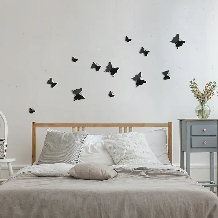 Vinilos decorativos Mariposas - 12 piezas, Negro - Foto ambiente