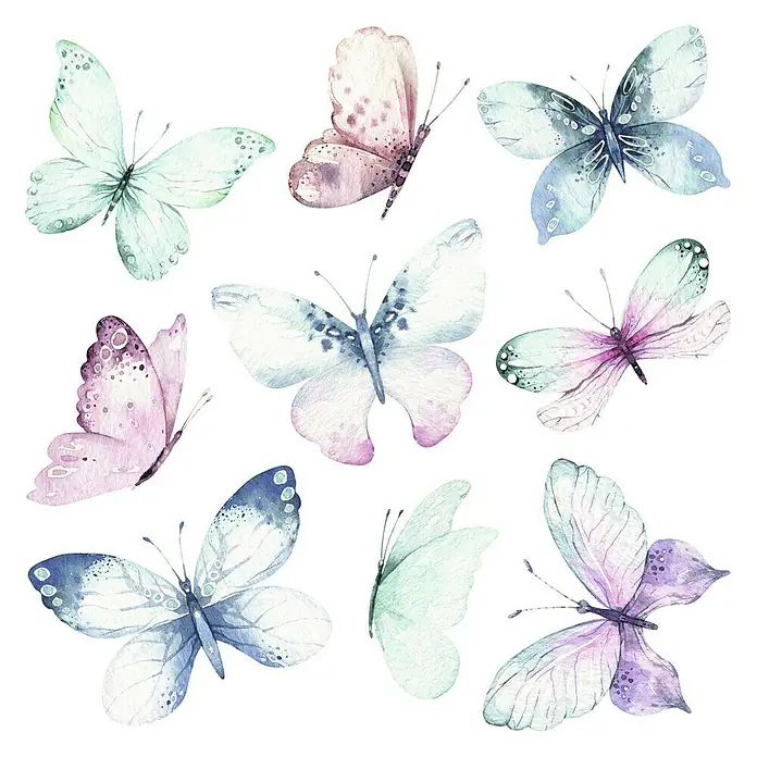 Adhesivos decorativos Mariposas acuarela - Lámina autoadhesiva, 31 x 31 cm, Multicolor - Primer plano