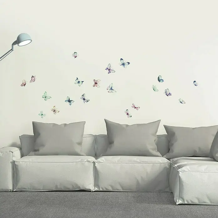 Adhesivos decorativos Mariposas acuarela - Lámina autoadhesiva, 31 x 31 cm, Multicolor - Foto ambiente