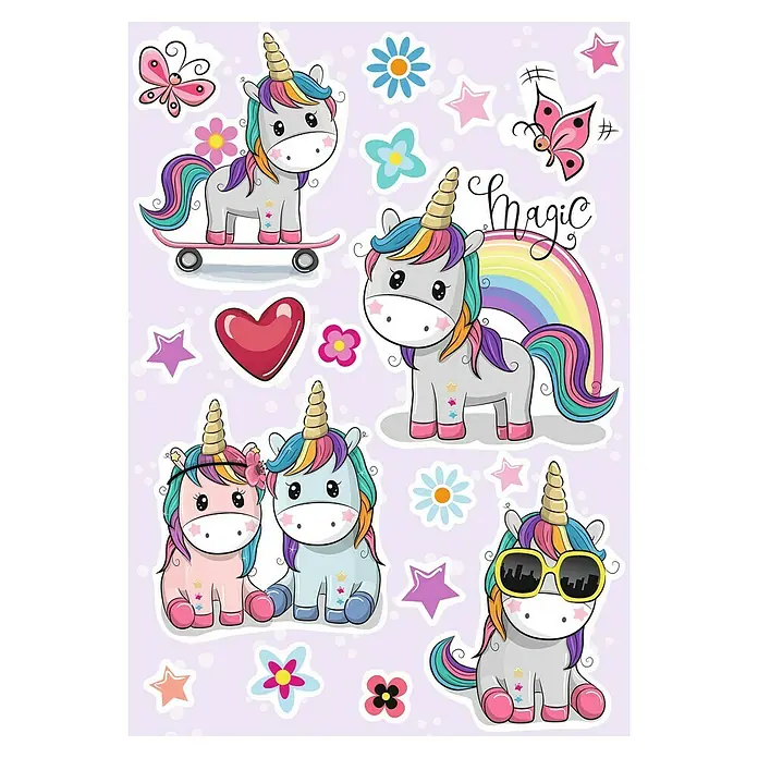 Adhesivos decorativos Unicornios - Multicolor, 70 x 47 cm, Lámina autoadhesiva - Primer plano