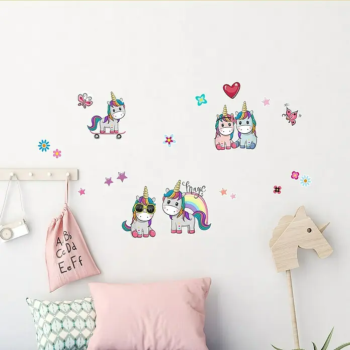 Adhesivos decorativos Unicornios - Multicolor, 70 x 47 cm, Lámina autoadhesiva - Foto ambiente