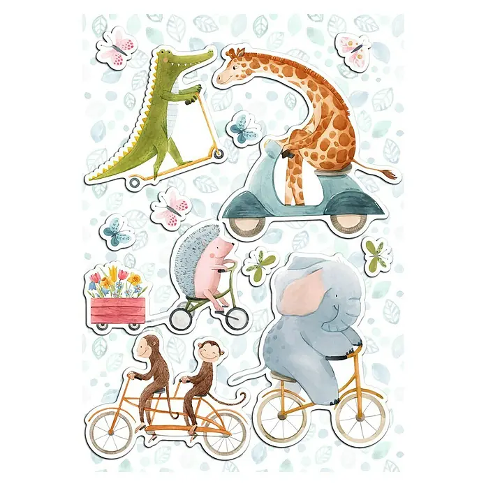 Adhesivos decorativos Animales bicicletas - Lámina autoadhesiva, 67 x 47 cm, Multicolor - Primer plano