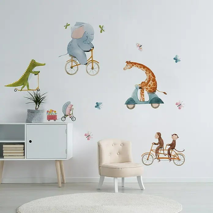 Adhesivos decorativos Animales bicicletas - Lámina autoadhesiva, 67 x 47 cm, Multicolor - Foto ambiente