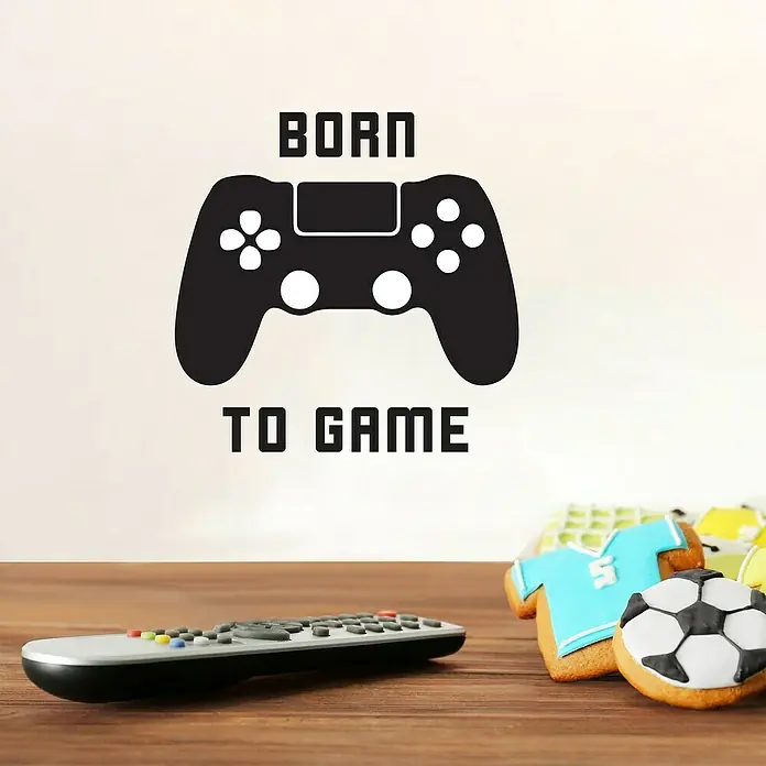 Adhesivos decorativos Born to game - Lámina autoadhesiva, 31 x 15 cm, Negro - Foto ambiente