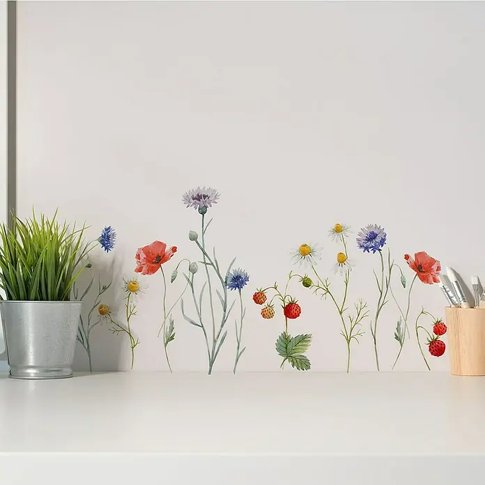 Adhesivos decorativos Flores Multicolor - Lámina autoadhesiva, 31 x 15 cm, Multicolor - Foto ambiente