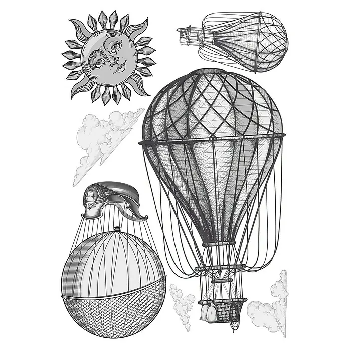 Adhesivos decorativos Globos aeroestáticos - Lámina autoadhesiva, 31 x 15 cm, Negro - Primer plano