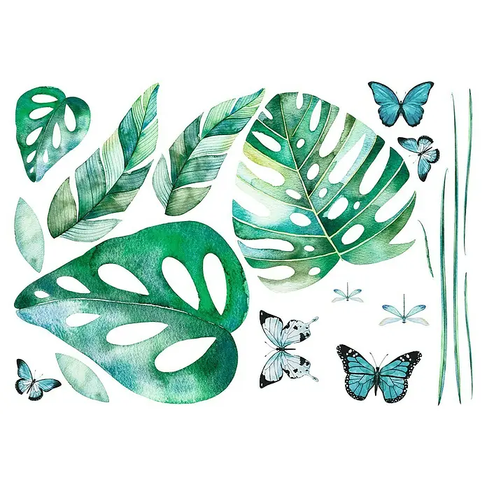 Adhesivos decorativos Hojas monstera - Lámina autoadhesiva, 31 x 15 cm, Verde - Primer plano