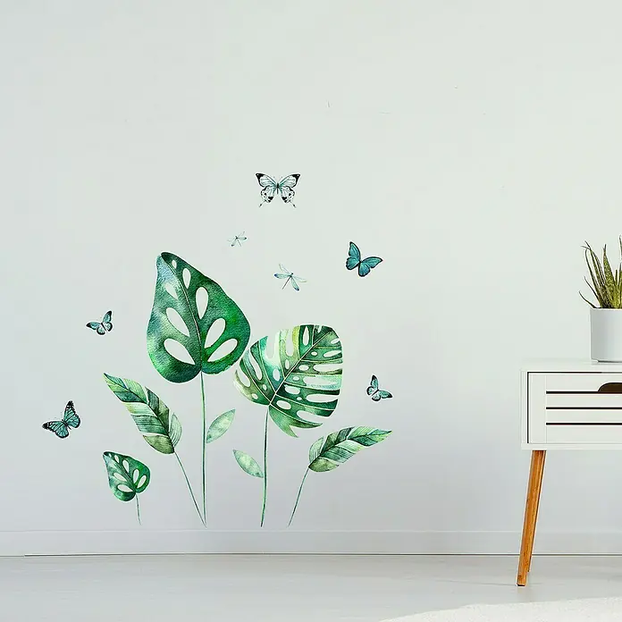 Adhesivos decorativos Hojas monstera - Lámina autoadhesiva, 31 x 15 cm, Verde - Foto ambiente