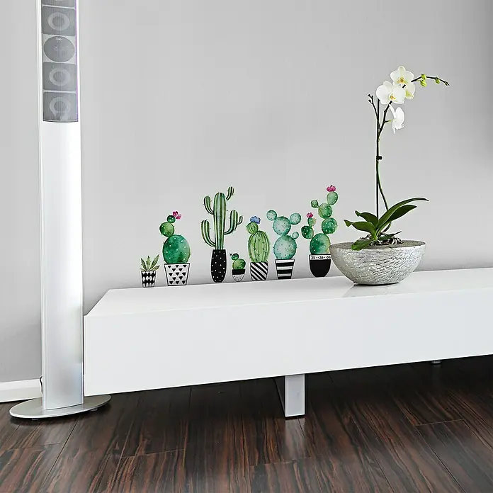 Adhesivos decorativos Cactus acuarela - Lámina autoadhesiva, 31 x 31 cm, Verde - Foto ambiente