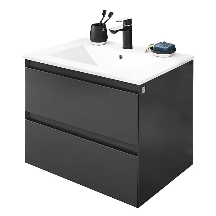 Space Waschtischunterschrank - 60 x 46 x 50 cm, Anthrazit, Matt - Diagonale Ansicht
