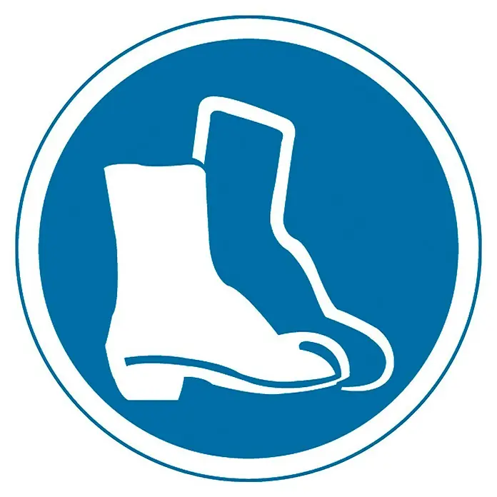 Cartel - Azul/Blanco, Uso obligatorio de calzado de seguridad, 10,5 x 10,5 cm
