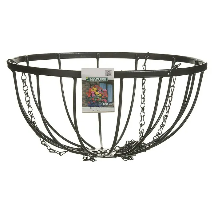 Nature Hanging basket met ketting - Ø x h: 35 x 20 cm, Metaal, Zwart - Vooraanzicht