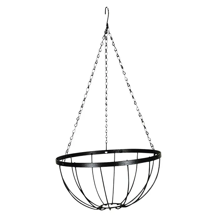 Nature Hanging basket met ketting - Ø x h: 35 x 20 cm, Metaal, Zwart - Vooraanzicht