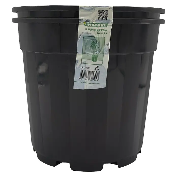 Nature Plantenpot - 2 st., 4,5 l, Kunststof, Zwart - Vooraanzicht