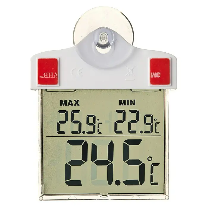 Nature Raamthermometer met zuignap - Digitaal, Hoogte: 17 cm, Kunststof - Vooraanzicht