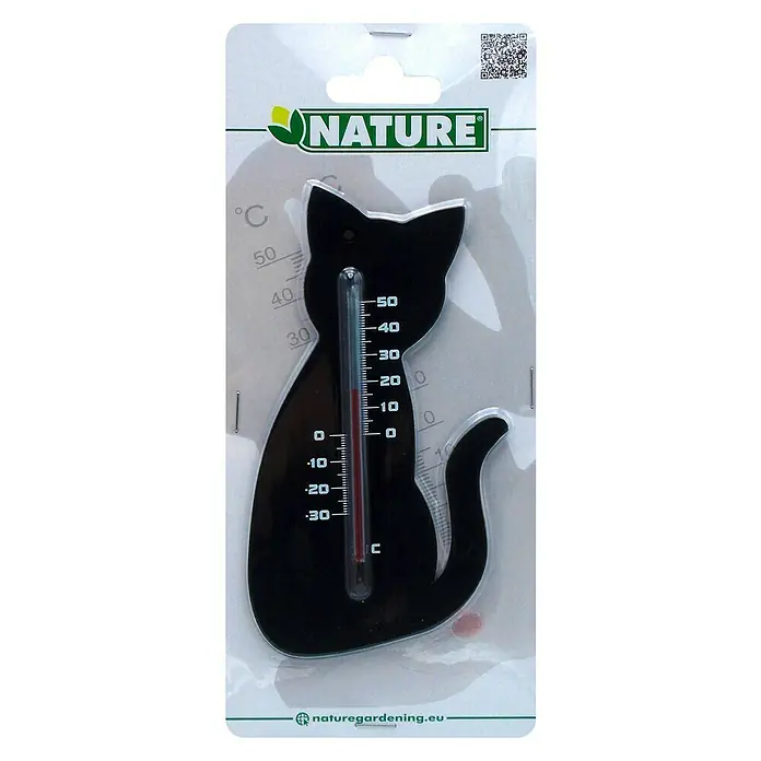 Nature Buitenthermometer zwarte kat - Kunststof, Zwart - Vooraanzicht
