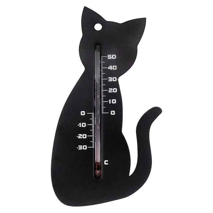 Nature Buitenthermometer zwarte kat - Kunststof, Zwart - Vooraanzicht