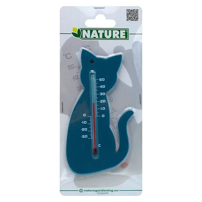 Nature Buitenthermometer grijze kat - Hoogte: 23,1 cm, Kunststof, Grijs - Vooraanzicht