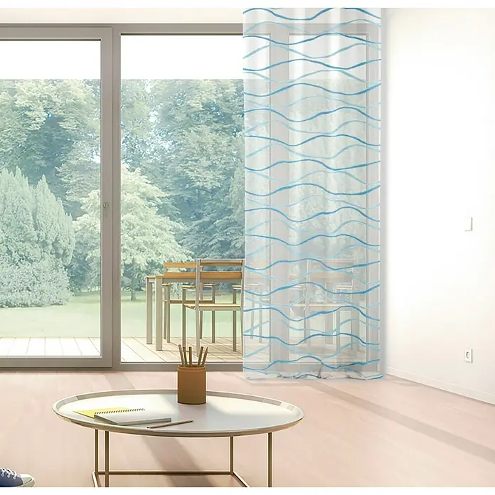 Cortina con ollaos Aqua - 140 x 250 cm, 100% poliéster, Azul