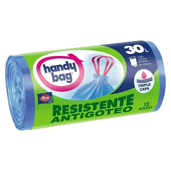 Handy bag Bolsas de basura Antigoteo - 30 l, 15 ud., Azul - Vista angular