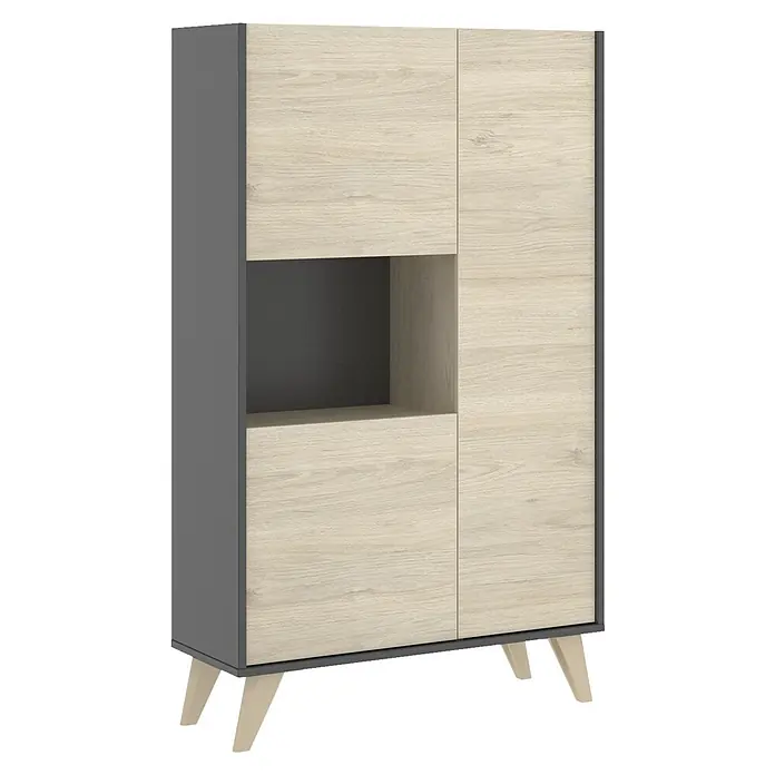 Aparador Ness - L x An x Al: 43 x 81 x 135 cm, Natural/Grafito - Vista angular